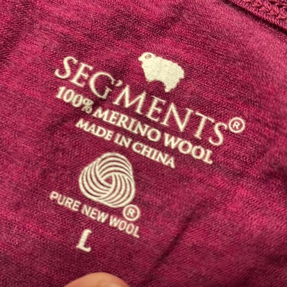 Seg’ments segments 100% merino wool top tee long sleeves magenta print L large - Picture 2 of 6
